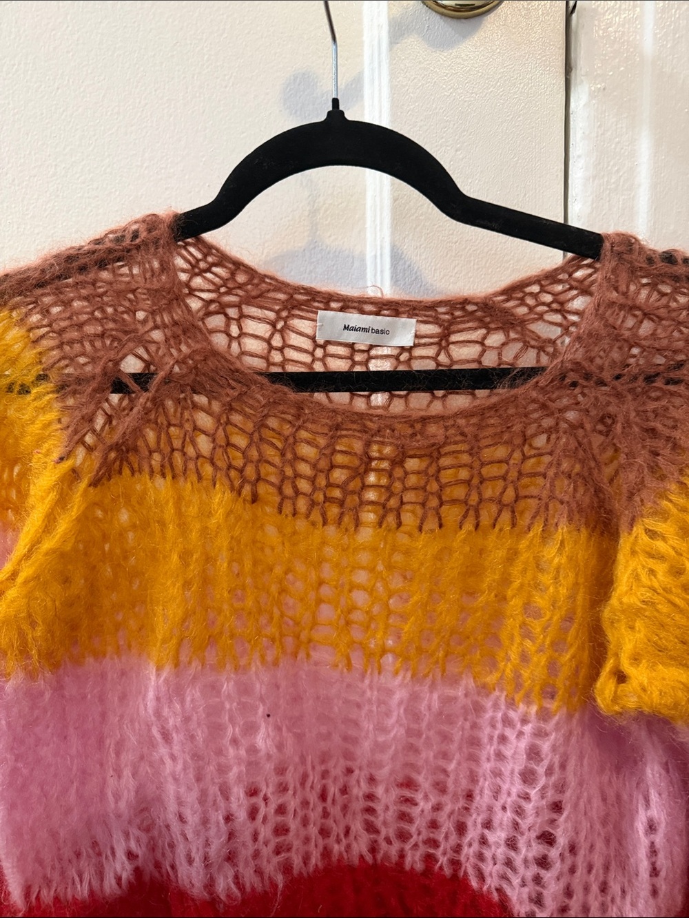 Maiami Basic Multicolor Mohair-Blend Open Knit Sweater - Pink/Yellow/Brown